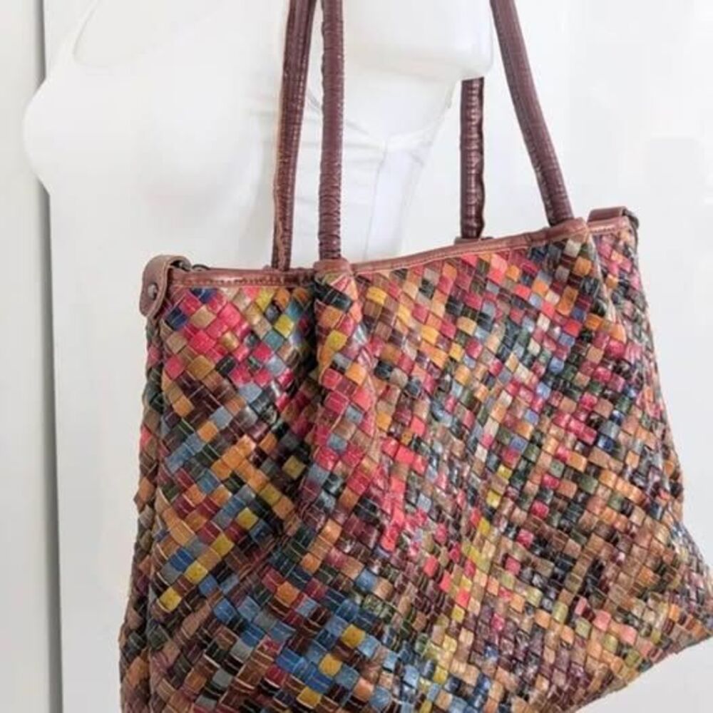 AMERILEATHER Linwood Colorful Woven Leather Tote